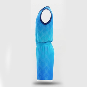 Conjunto de Uniforme de Baloncesto Ekin Impex Azul con Patrón Geométrico, Sin Mangas, Cuello en V, Transpirable y Absorbente de Humedad para Adultos - Product Image 5