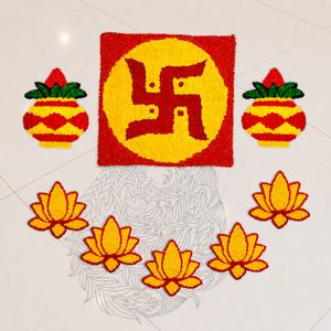 Ensemble de tapis Rangoli traditionnels en laine et plumes, faits main par des artisans, lavables et personnalisables pour Diwali, Pooja, entrée de maison, occasions festives - Product Image 4