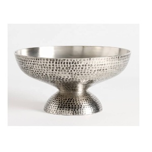 Tazón para Servir Chocolate con Pedestal Martillado Plateado Antiguo Moderno Pulido, Utensilios de Cocina para Mesa de Comedor de Aluminio, Decoración Festiva para el Hogar - Product Image 1