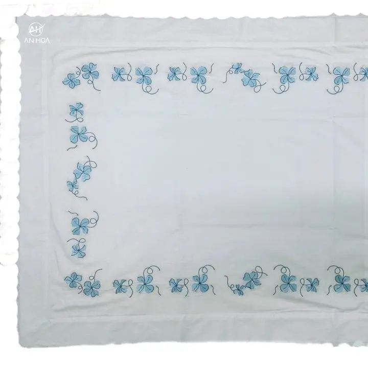 Embroidery 100% white Egyptian cotton percale 400TC standard sham, 20" * 30", Shades of blue clover motif