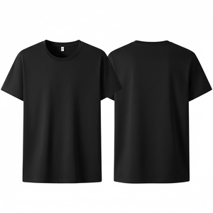 เสื้อยืดคอกลมแขนสั้นสีดำโอเวอร์ไซส์สำหรับผู้ชาย ผ้าฝ้ายย้อมสีพื้นเรียบง่าย สไตล์ลำลอง สีพื้น ผลิตแบบ OEM ขายส่ง - Product Image 3