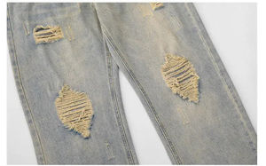 Vaqueros de mezclilla holgados de estilo urbano vintage con efecto desgastado, personalizados, de moda, con talla personalizada para hombre, vaqueros holgados de mezclilla lavada. - Product Image 6