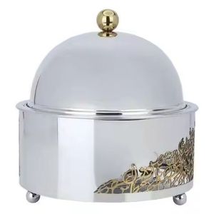 Artisan Hammered Casserole Premium Food Warmers Silver Mesh <b>Buffet</b> <b>Server</b> with Interlocking Geometric Circle Base - Product Image 3