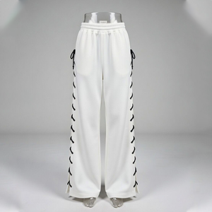 Pantalon de jogging en molleton oversize, taille haute avec ceinture élastique, coupe ample à jambe large avec détail de lacets latéraux, pantalon de survêtement style streetwear - Product Image 6