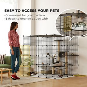 Gabbia per Gatti in Metallo Nero da 55 Pollici Smontabile con Piattaforme e Rampe per 1-3 Gatti, Accessorio per Casa e Arredamento - Product Image 5