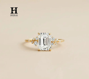 Luxury 3ct 5ct <b>Emerald</b> Cut Engagement <b>Ring</b> for Women 14k 18k Yellow Gold Plated Solid <b>Silver</b> Lab Grown Diamond Wedding <b>Ring</b> - Product Image 5