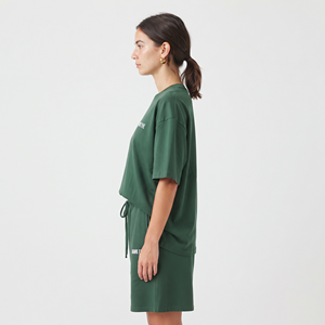 100% Cotton Heavyweight Ladies Twin Set Comfortable Oversized Shorts Set Custom Screen Printed Logo Style - Product Image 2