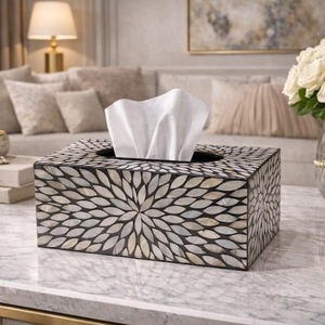 Boîte à mouchoirs en nacre, support décoratif pour mouchoirs, cube fait main avec incrustation florale pour la maison, l'hôtel, la salle de bain - Product Image 3