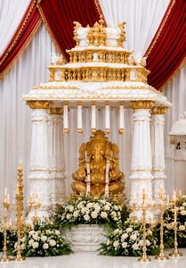 Escenario Mandap de Fibra de Vidrio con Temática de Templo para Bodas del Sur de la India, Ideal para Ceremonias de Boda Tamilas - Product Image 3
