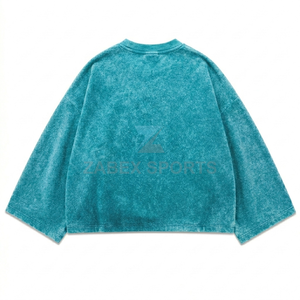 T-shirt à manches longues en tricot vintage délavé pour homme, personnalisé OEM/ODM, 100 % coton, coupe oversize, grandes tailles, impression numérique du logo - Product Image 2