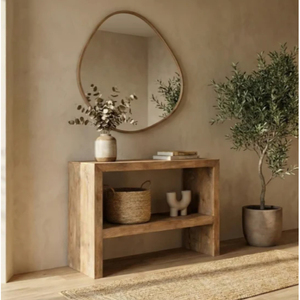 Console d'entrée rectangulaire en bois de manguier massif, style discret, ajourée, vintage, décorative, pour maison d'hôtes et salon - Product Image 1