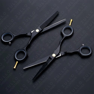 Ciseaux de coiffure professionnels en acier inoxydable, revêtement noir, ciseaux de barbier avec anneau de maintien amovible en acier - Product Image 2