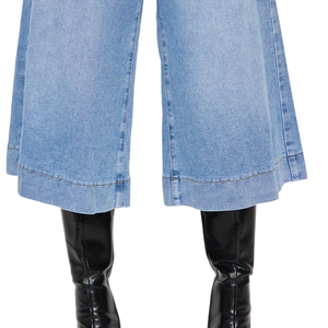 Jean en denim délavé léger pour femme, coupe large, taille haute, décontracté, ample, longueur complète, classique, cinq poches, bleu tendance - Product Image 5