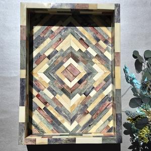 Plateau de service décoratif de luxe moderne en bois laqué écologique avec incrustations de nacre et poignées, pour tables à café/thé et mariages - Product Image 5