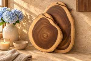 Planche à découper ronde en bois écologique avec poignée de couteau, épaisseur 1,5 cm, compatible lave-vaisselle, accessoire de cuisine - Product Image 6