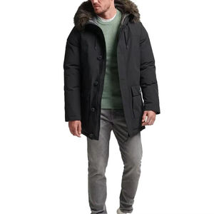 <b>Men's</b> Hooded <b>Long</b> Jacket Solid Color Waterproof <b>Winter</b> <b>Coat</b> with Fur Trim and Front Pockets - Product Image 5
