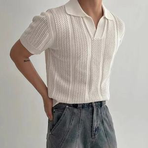 เสื้อโปโลถักไหมพรมผู้ชาย แขนสั้น สีพื้น ลายตาข่าย โลโก้สั่งทำได้ สำหรับฤดูร้อน - Product Image 3