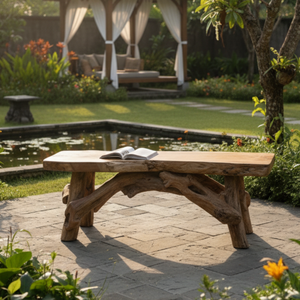 Banco de Patio Hecho a Mano con Raíz de Teca Rústica, Muebles de Exterior para Hoteles y Villas, ARTERRA Premium - Product Image 2