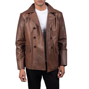 Chaqueta larga de invierno para hombre de Color sólido de alta calidad hecha en fábrica 100% con abrigo de cuero para hombre con relleno de algodón de piel de oveja - Product Image 1