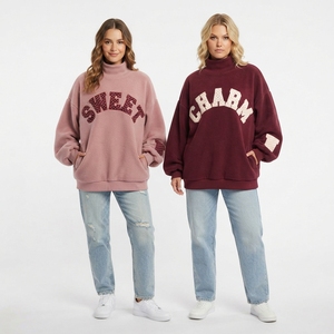 Sudadera de cuello alto oversize para mujer con estampado de letras y lentejuelas frontales, manga regular, de algodón tejido, estilo casual de otoño - Product Image 6