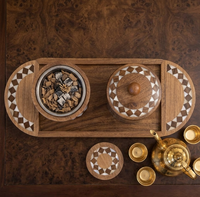 Brûleur à Bakhoor en bois de luxe fait main, incrustation Mop, support décoratif pour Oud avec pot en verre et plateau – Cadeau idéal pour le Ramadan et l'Aïd