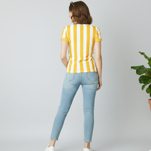 T-shirt jaune et blanc pour femmes avec services OEM, qualité supérieure, chemises pour femmes à manches courtes et col rond - Product Image 5