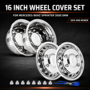 Ensemble de simulateurs de roues en acier inoxydable T304 de 16 pouces pour Mercedes-Benz Sprinter 3500 DRW 2012 et plus récents, à fixer par boulons - Product Image 1