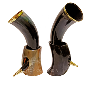 Premium Handcrafted Engraved Viking <b>Drinking</b> Horn Authentic Buffalo Horn <b>Stand</b> Polished Technique Eco-Friendly Animal Specialty - Product Image 5