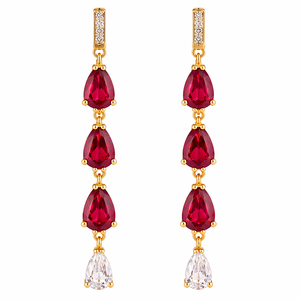 Pendientes Colgantes de Plata de Ley Chapados en Oro de 18K con Rubí Corte Pera y Acento de Diamantes, Joyería para Oreja para Regalo de Boda o Fiesta - Product Image 6