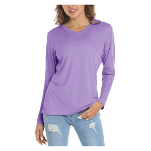 Camiseta de Manga Larga con Cuello en V, Estilo Casual Otoñal para Mujer, Ecológica, de Franela de Algodón/Fibra de Bambú, con Estampado por Transferencia de Calor, Estilo Europeo - Product Image 3