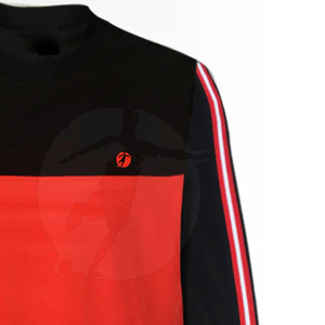 Sudadera de Punto con Bloques de Color Rojo y Negro para Hombre, Cuello Redondo, Corte Regular, Estampado por Sublimación, Transpirable, Estilo Casual de Otoño - Product Image 3