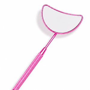 <b>Pink</b> Pocket Handheld Moon-Shaped Makeup Mirror with 3X Magnification Single-Sided Stainless Steel <b>Frame</b> - Product Image 2