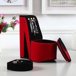 High <b>Heel</b> Shoe Design 9\" Tall <b>Red</b> Velvet Jewelry Box with Hooks - Product Image 5