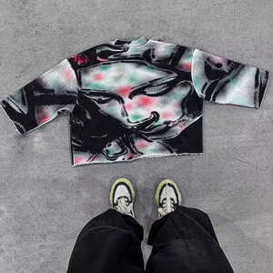 เสื้อยืดคอกลมทรงโอเวอร์ไซส์คุณภาพสูง พิมพ์ลายโลโก้ตามสั่ง ผ้าฝ้าย 100% หนานุ่ม พิมพ์ลายโฟโต้ พิมพ์ลายพัฟฟ์ สไตล์ฮิปสำหรับผู้ชาย - Product Image 2