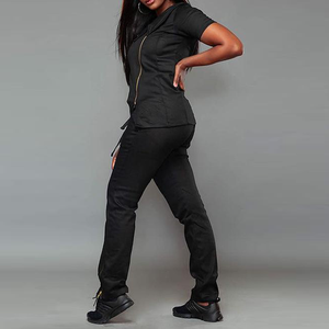 Ensemble de blouses médicales pour femmes, coupe ajustée, avec logo personnalisé, pantalon jogger extensible, uniforme d'infirmière, fermeture éclair, col en V, tenue de travail pour hôpital, médecin - Product Image 5