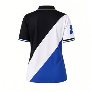 Zeta <b>Black</b> Premium 20 <b>Polo</b> <b>Shirt</b> <b>Women</b> Royal Blue White Diagonal Sash Color Block Embroidered Crest Short Sleeve Golf <b>Polo</b> - Product Image 2