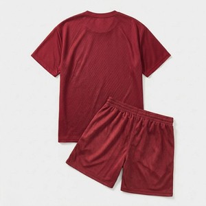 MEYBA SPORTS Men's Burgundy <b>Mesh</b> <b>Two</b>-<b>Piece</b> Activewear <b>Set</b> Breathable 100% Cotton T-Shirt Drawstring Shorts Streetwear - Product Image 5