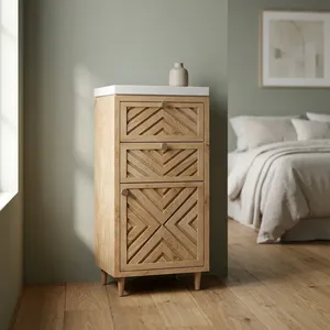 Modern Mango Wooden Bathroom Cabinet with <b>2</b> <b>Drawer</b> and 1 Door Natural Finish Freestanding <b>Storage</b> <b>Unit</b> - Product Image 2