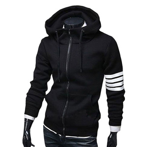 Sweat-shirt à capuche zippé blanc pour homme, coupe classique, décontracté, hiver, en coton tricoté, manches unies, respirant, imperméable - Product Image 4