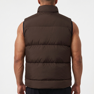 Chaleco Acolchado para Hombre, Color Marrón, Cuello Alto, Cortavientos, Informal, Relleno de Poliéster, Cierre de Cremallera, Color Sólido, Largo Regular - Product Image 3