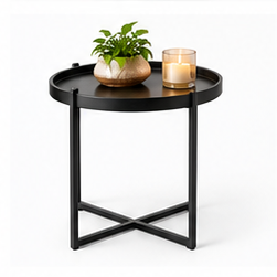 Table d'appoint ronde pliable moderne en fer noir avec plateau amovible pour la décoration du salon et de la chambre - Product Image 1