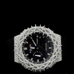 Reloj GShock GA-2100 Personalizado con Diamantes de Imitación, Bisel de Espinas, Esfera Negra, Reloj de Lujo Estilo Hip Hop para Hombre - Product Image 1