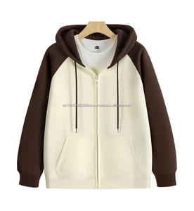 Wholesale <b>Black</b> Zip up Hoodies Unisex Pullover Color Blocking Zippered Hoodie Blank Oversized Fleece High Quality <b>Mens</b> Printed - Product Image 1