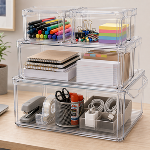 Multipurpose Clear Office Organizer <b>Bins</b> for Files, Supplies, Accessories & Professional Workspace Storage - Product Image 1