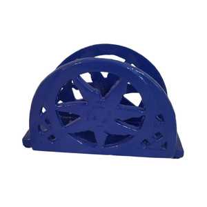 Porte-serviettes en fonte émaillée bleu cobalt, motif soleil aztèque en treillis - Product Image 2