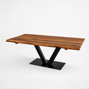 Modern Industrial <b>Foldable</b> Live Edge Wood Dining <b>Table</b> Rectangle Black Metal V-<b>Legs</b> 6 Seater Stable Design Home Furniture - Product Image 2