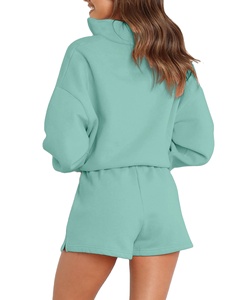Ensemble 2 pièces pour femme en coton écologique, maille et dentelle, coupe oversize, couleur unie, respirant, pour yoga, avec short et sweat-shirt à taille élastique, séchage rapide - Product Image 6