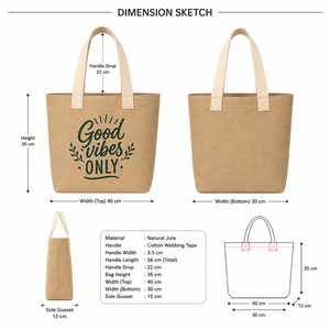 Sac fourre-tout en jute Good Vibes Only, couleur naturelle, poignée en coton, ouverture supérieure, style bohème, hauteur 35 cm, plage, voyage, usage quotidien - Product Image 2
