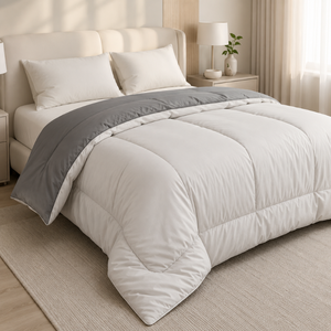 Luxury 300 GSM Pearl Grey Ash Grey Reversible Dual Tone Comforter Soft Cozy <b>Bedding</b> | Plushy All Season <b>Quilt</b> for Hotel Bedrooms - Product Image 1