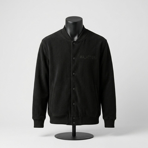 Blouson Bomber Homme Noir en Polaire avec Boutons Pression et Poignets en Tricot Côtelé – Personnalisation OEM/ODM, Vente en Gros - Product Image 1